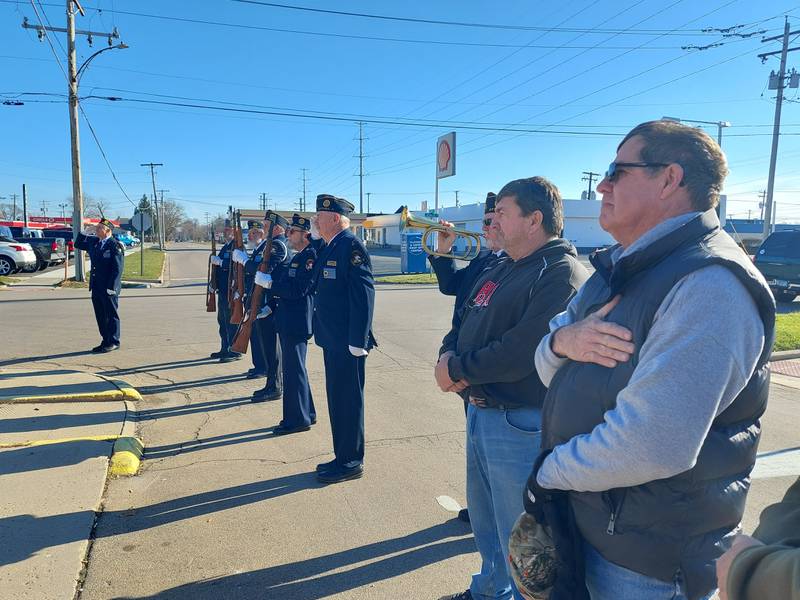 The Ottawa American Legion Honor Guard participates Thursday, Dec. 7, 2023, in a Pearl Harbor remembrance ceremony at the Ottawa VFW. The post has a plaque dedicated to three men from Ottawa who died in the attack: Robert Halterman, Herman Koeppe and James McCarrens.