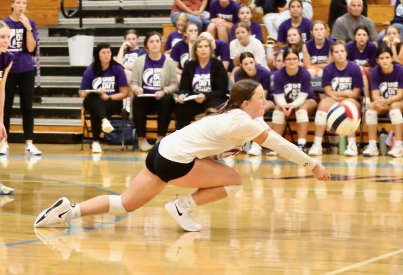 Bureau Valley libero Lesleigh Maynard makes a dig Tuesday night at the Storm Cellar.