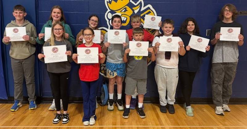 (Left to right) Logan Junior High School fourth quarter Citizenship Award recipients Ryker Drinkwine, Sophie Harp, Ellie Matlick, Aubrey Harris, Uli Schneider, Peyton Ward, Max Morris, Brysan Hayden, Carson Beck, Aubrey Dunn, and Levi Sours