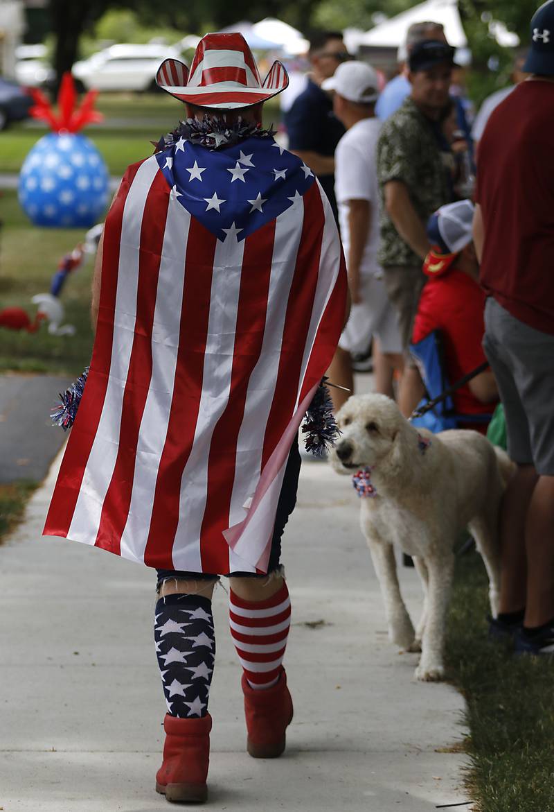 Josh Furst of Crystal Lake sports his patriotic gear on Sunday, July 6, 2024, as he was along the parade route during Crystal Lake’s annual Independence Day Parade on Dole Avenue in Crystal Lake.