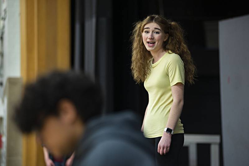 Remington Collins, who plays Gertrude, rehearses a scene Monday at Rock Falls High School for the upcoming performance of “Seussical the Musical.”