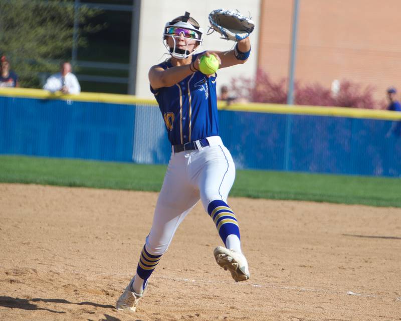 Wheaton North's Madison Moore delivers a pitch against Oswego on Tuesday May 6, 2025 in Wheaton.