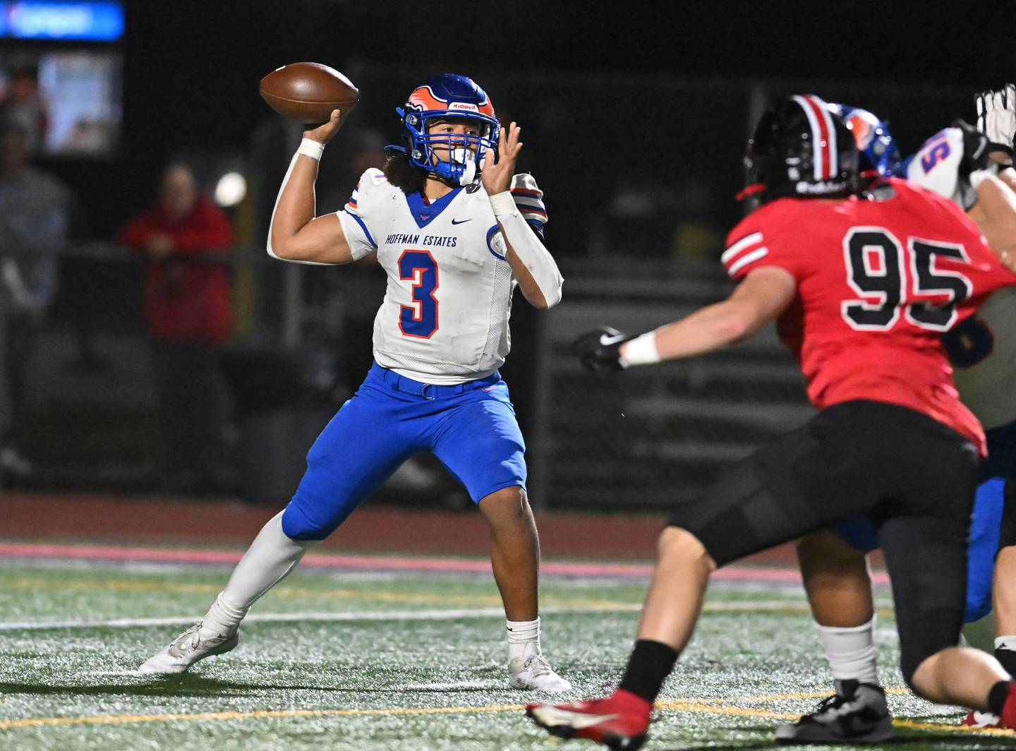 Hoffman Estates Cleveland, Nate (3) in action during the Class 7A second round playoff game against Lincoln Way Central on Friday, Nov 08, 2024 at New Lenox. (Dean Reid for Shaw Local News)