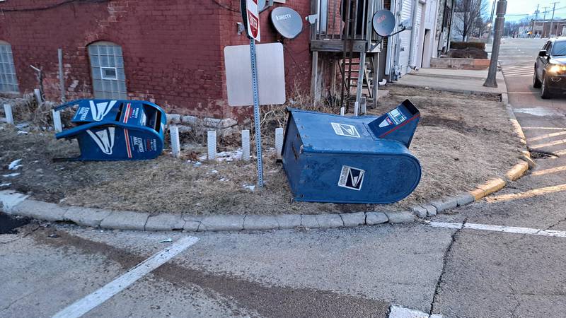 The mailboxes on Veterans Parkway in Mendota were demolished by a vehicle Saturday night.
