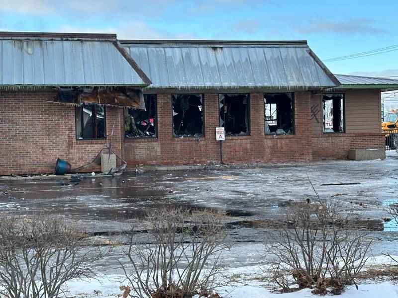 Windows were destroyed and the building was damaged at Tom & Jerry's in Sycamore on early Saturday morning