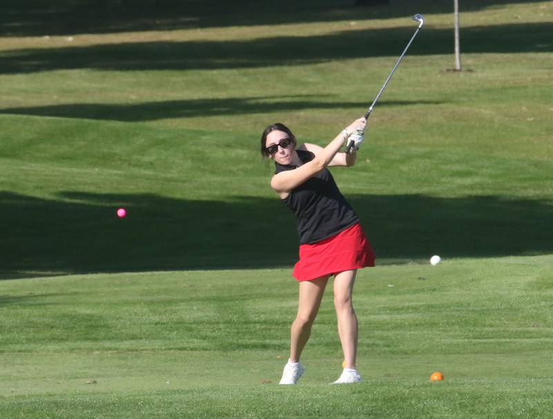 Ottawa's Ava Ramza tees off on Monday, Sept. 8, 2025 at Deer Park Golf Club in Oglesby.