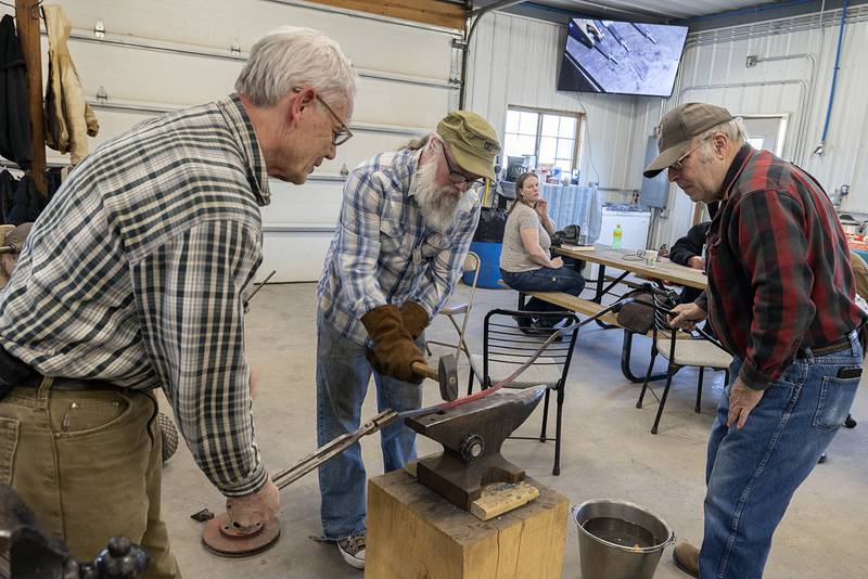 Once a month, blacksmiths from all over the area come to Brian Cheshire’s shop in Dixon to ply their trade, network and create things out of iron. Mark Stach is learning the craft in order to continue the project.