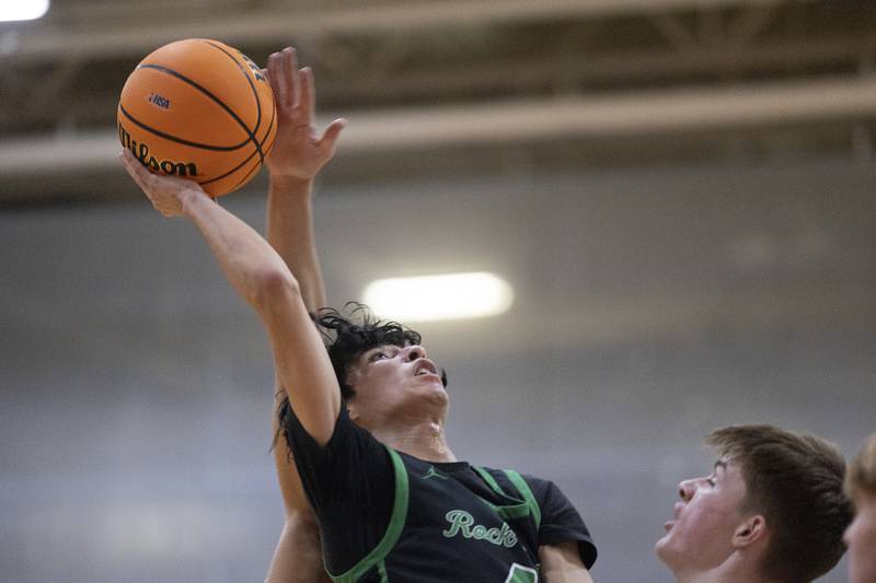 Rock Falls’ Christian Hernandez puts up a shot against Winnebago Tuesday, March 4, 2025, during the 2A boys basketball Sectional final at Marengo.