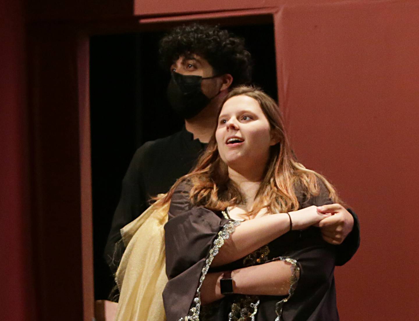 Eulysses Preciado and Karli Miars act out a scene during a rehearsal of Cinderella at Mendota High School auditorium on Thursday, March 18, 2022 in Mendota.