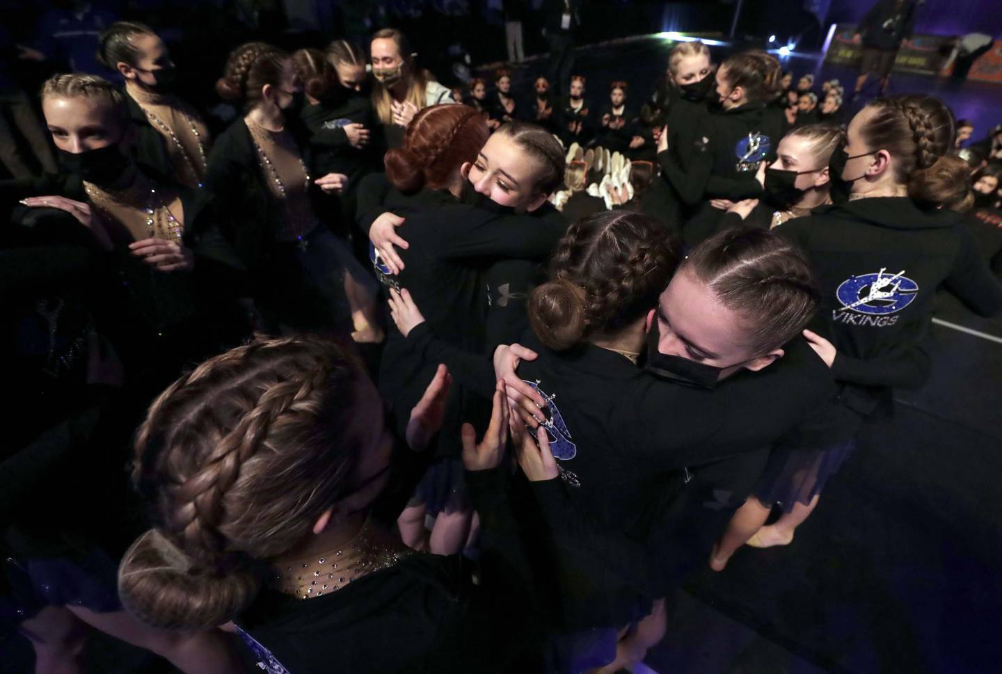 Geneva reacts after placing second in the 2A division at the IHSA State Competitive Dance Competition final at the Grossinger Motors Arena in Bloomington on Saturday 29 January 2022.