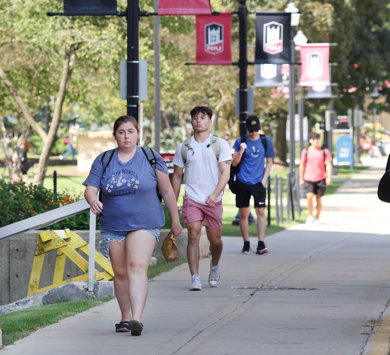 Northern Illinois University students move between classes Wednesday, Aug. 24, 2022, on campus at NIU in DeKalb.