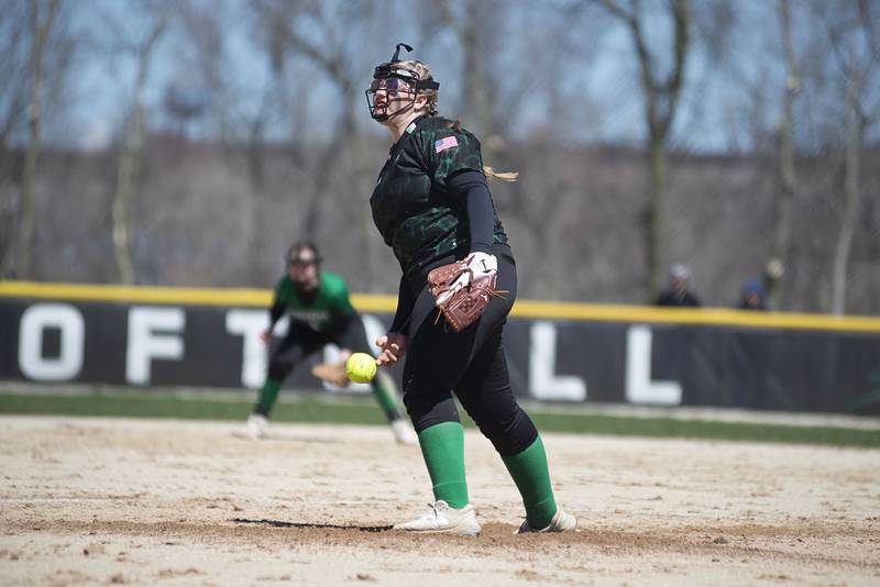 Rock Falls' Abbigail Whiles fires a pitch to Ottawa Saturday, April 9, 2022.