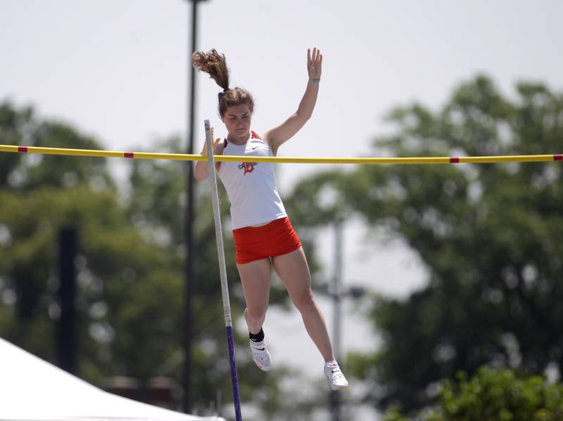 DeKalb’s Joscelyn Dieckman competes in the 3A pole vault during the IHSA State Track and Field Finals at Eastern Illinois University in Charleston on Saturday, May 20, 2023.