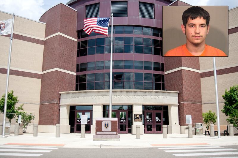 Inset of Juan C. Popoca, 19, in front of the Northwest Herald file of the McHenry County courthouse.