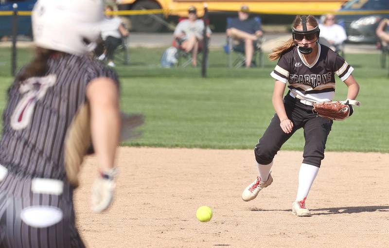 Sycamore's Haley Von Schnase fields a grounder during their game against Morris Wednesday, May 10, 2023, at Sycamore High School.