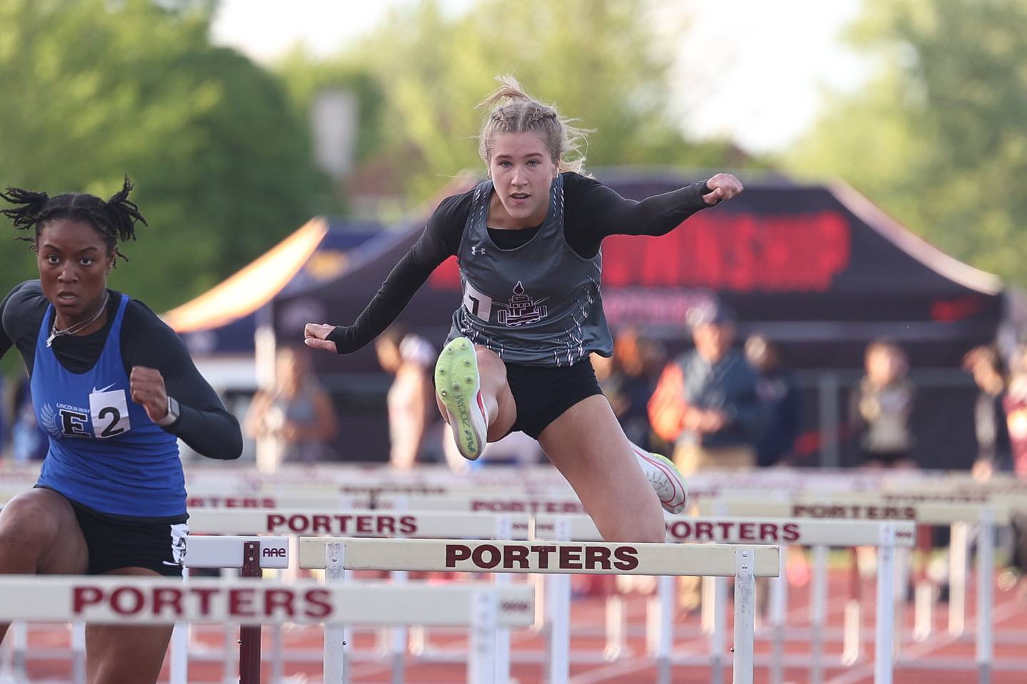 Lockport’s Ella Cline qualified for state in the Girls 100 Meter Hurdles at the Class 3A Lockport Sectionals on Friday, May 10, 2024 in Lockport.