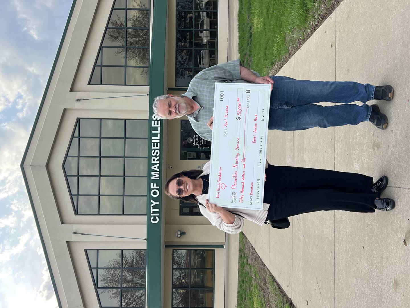 The Marseilles Nursing Service receiving a $50,000 donation from former Marseilles resident Patti Sarles-Hart and the Hart Family Foundation