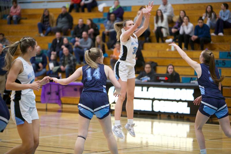 Willowbrook's Ellie Bruschuk shoots a jumper against Downers Grove South on Friday, Feb.3,2023 in Villa Park.