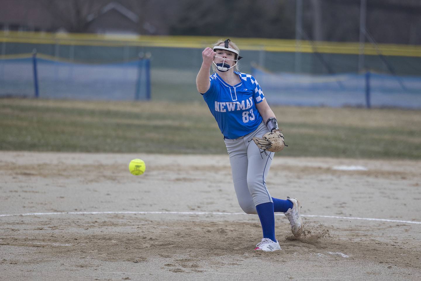 Newman’s Jess Johns fires a pitch against Annawan-Wethersfield Wednesday, March 22, 2023.