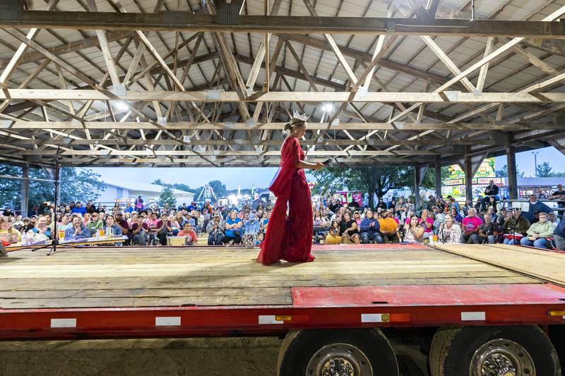 2024 Miss Ogle County Blakelynn Swanson leaves the stage Wednesday, July 30, 2025 during the 2025 Ogle County Queen pageant.