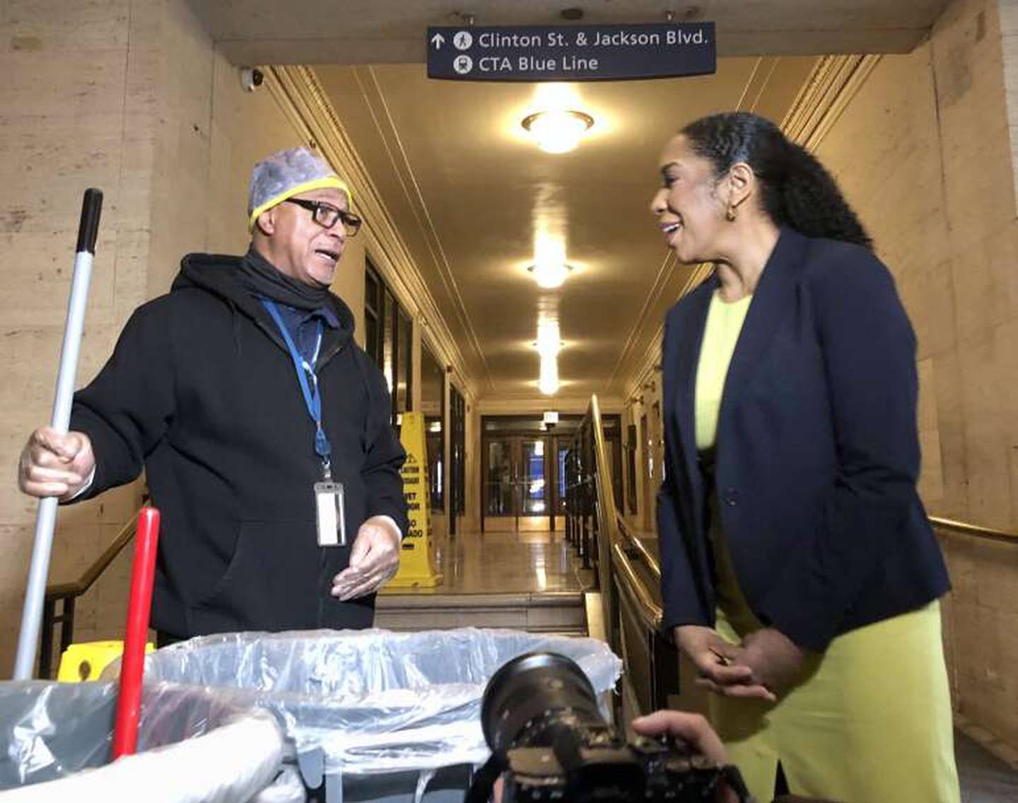 Lt. Gov. Juliana Stratton greeted voters Wednesday, March 18, 2026, at Union Station in Chicago, hours after winning the Democratic nomination in the U.S. Senate race.