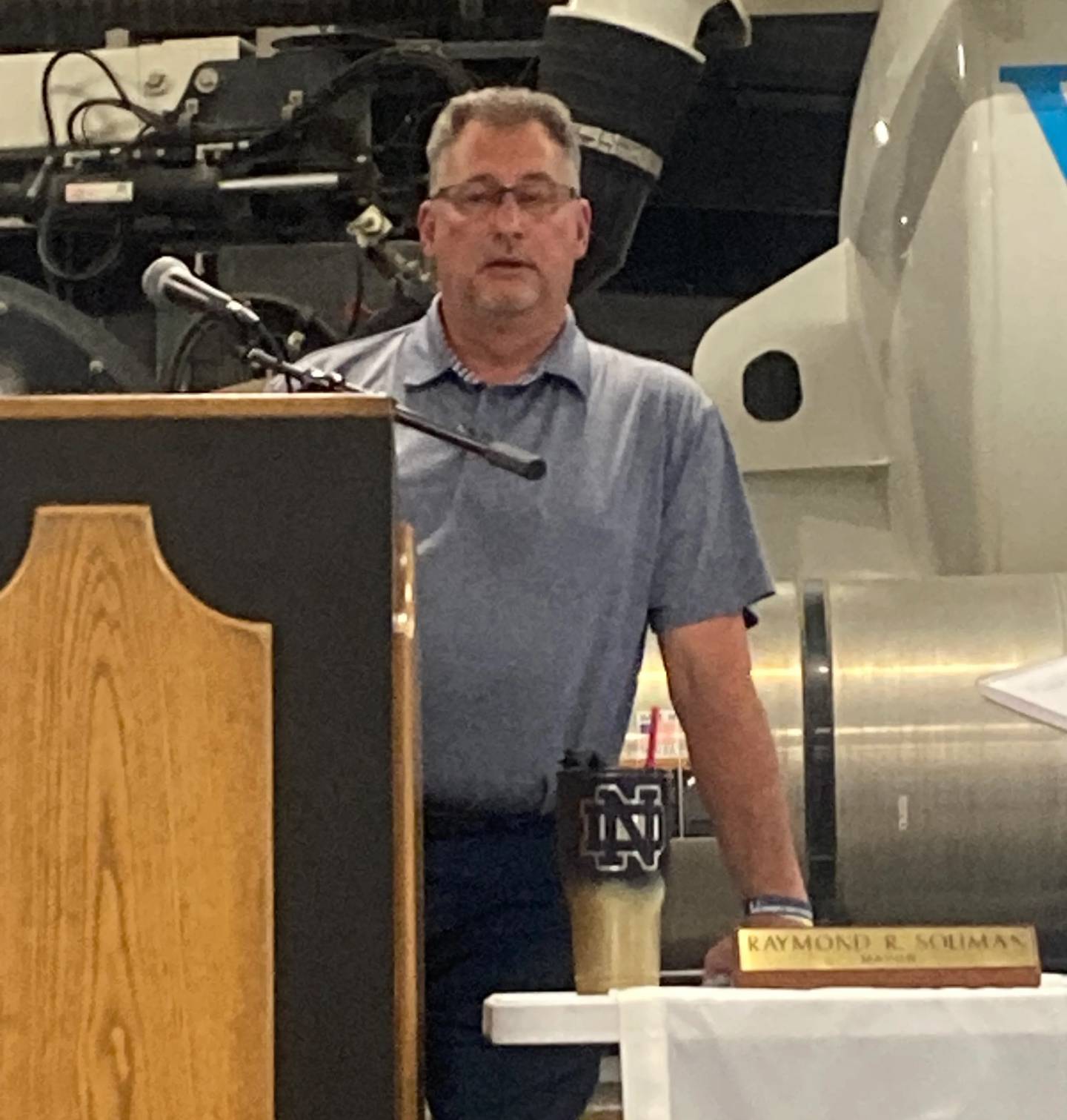 Crest Hill City Engineer Ron Weideman addresses residents at the City Council work session regarding PFAS in the water. Monday, June 30, 2025.