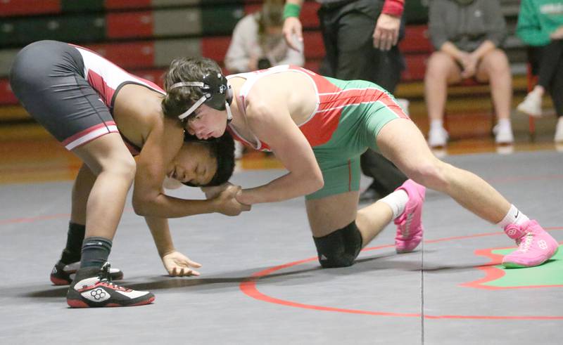 L-P's Caleb Plut wrestles Ottawa's Brayden Shields on Thursday, Jan. 9, 2025 in Sellett Gymnasium at L-P High School.