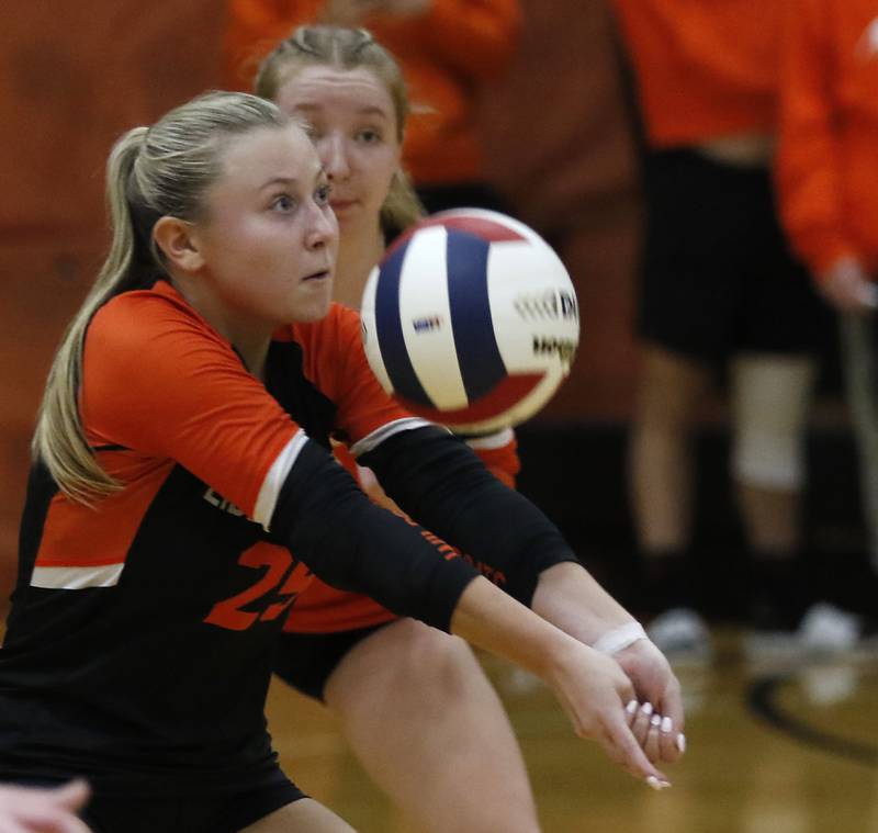 Libertyville's Campbell Kuypers passes the ball forward during an IHSA Class 4A McHenry Sectional volleyball match against Hampshire on Tuesday, Nov. 5, 2024, at McHenry High School Freshman Campus.