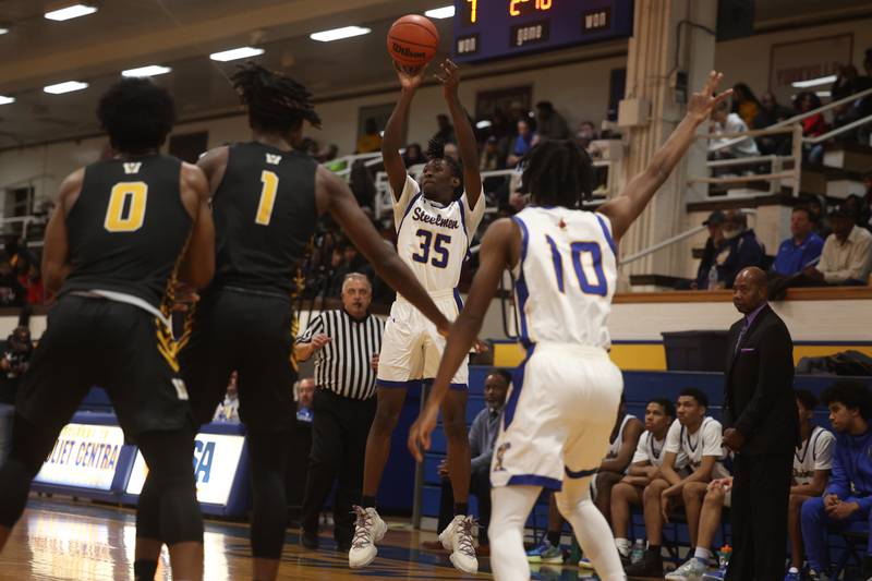 Joliet Central’s Jayden Turner takes the deep shot against Joliet West.