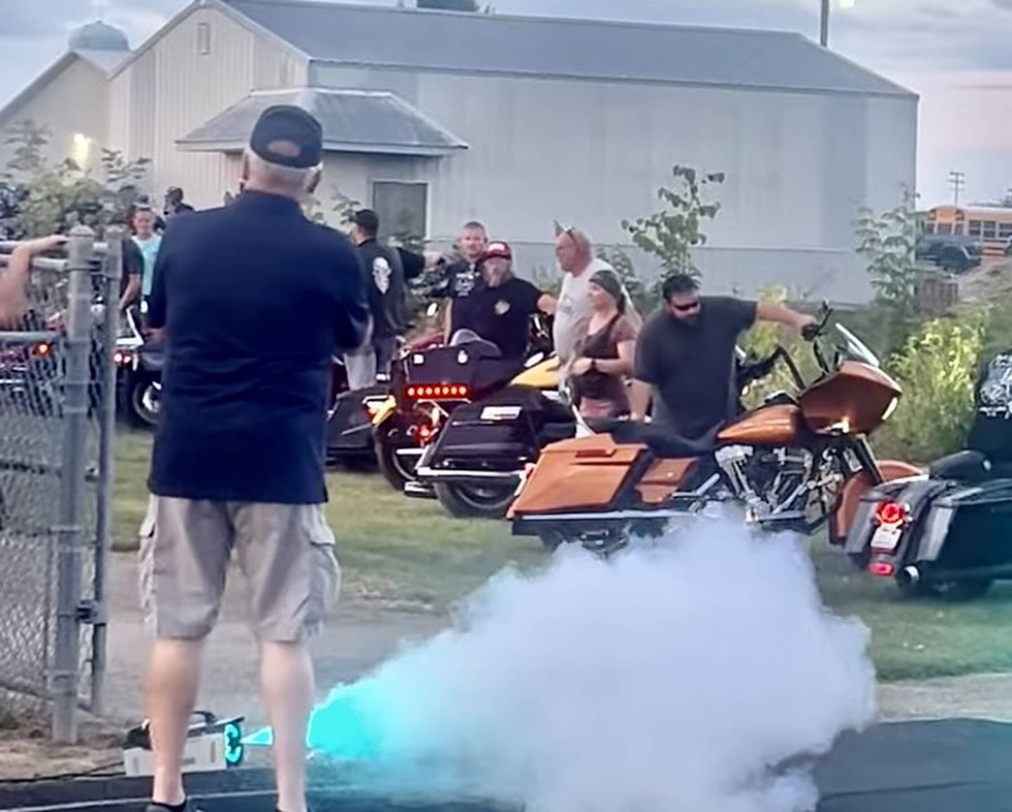 Motorcycles line up at Storm Stadium to provide the "Thunder" for the Storm's entrance on to the field for a recent Bureau Valley game.