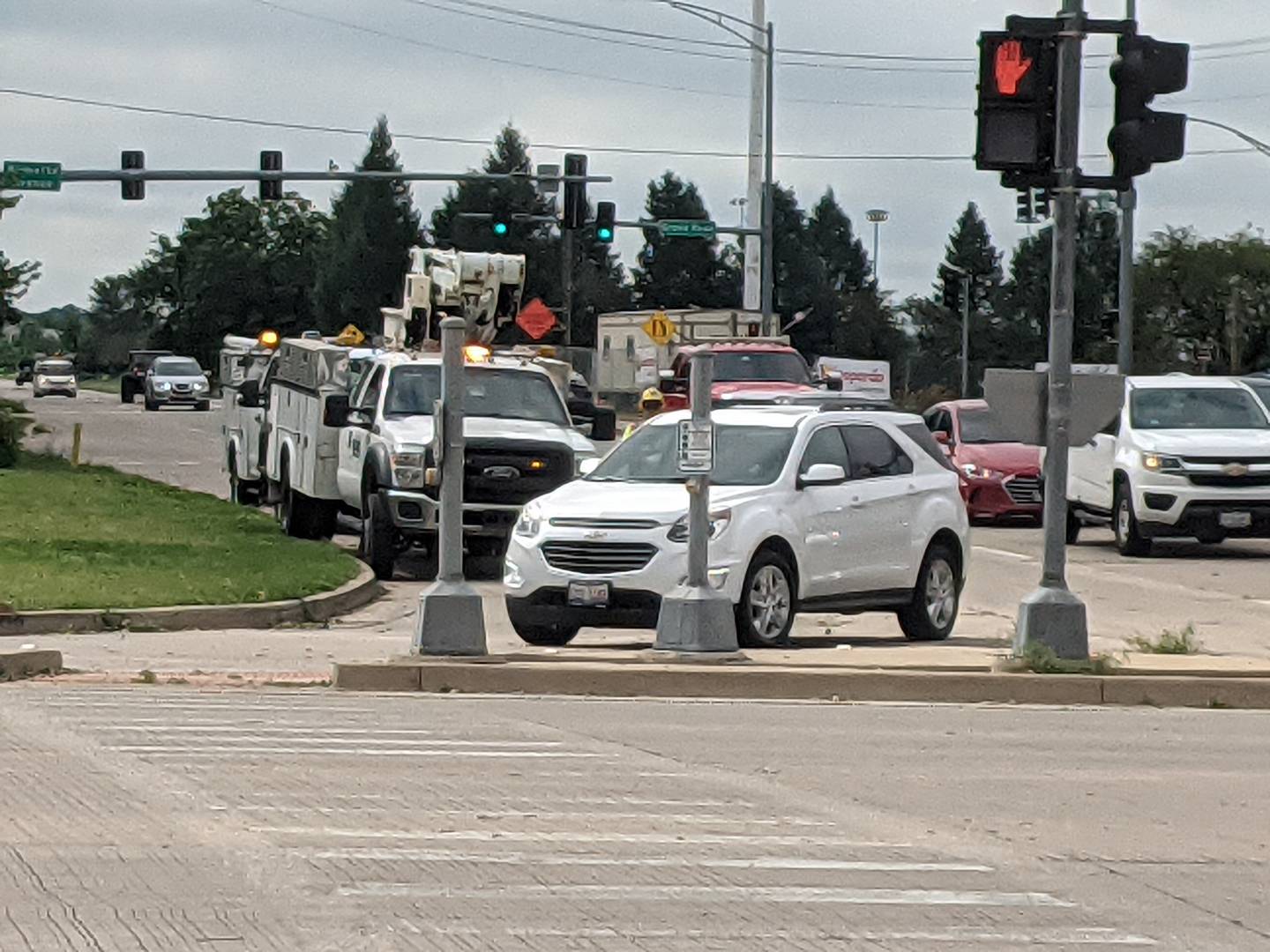 Crews Tuesday morning were repairing traffic lights at the intersection of Plainfield Road and Route 71 in Oswego.