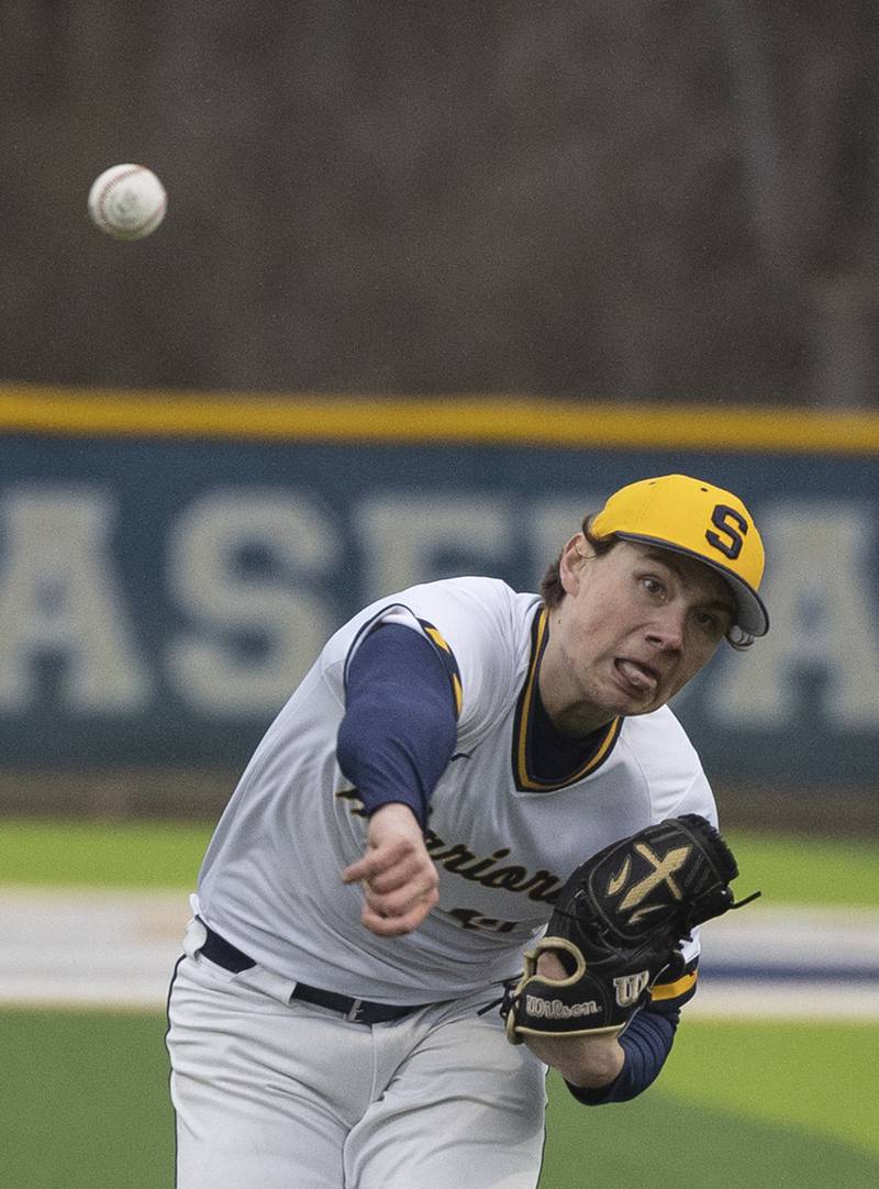 Sterling’s Eli Penne fires a pitch against Newman Thursday, March 26, 2026.