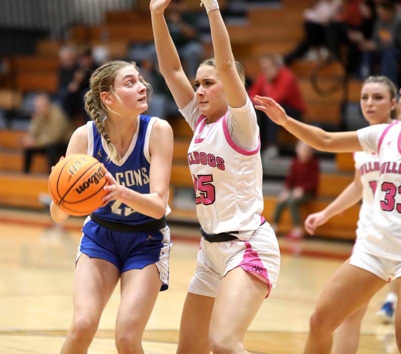 Wheaton North’s Brigitte Noyes looks to get the ball past Batavia’s Samantha Jansey during a game on Wednesday, Jan. 29, 2025 at Batavia.