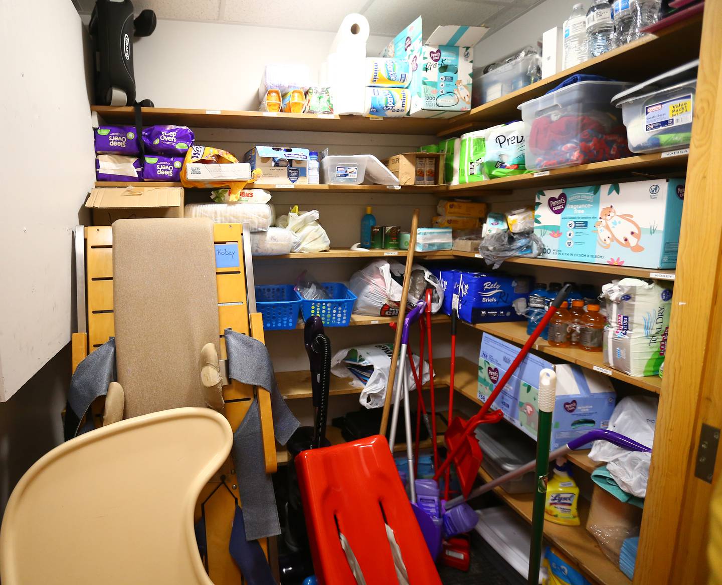 A small closet containing every day items is packed full at in the current facility on Wednesday, April 20, 2022 at Lighted Way in La Salle.