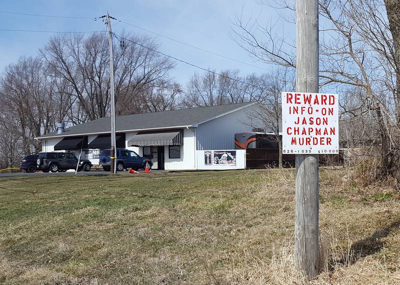 This sign off state Route 2 on the west end of Sterling was handmade by Dennis Hemminger, father of slain Como man Jason Chapman. Chapman, 43, was shot and killed July 4 in his yard on Front Street; 8 months later, no arrests have been made.