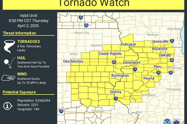 Tornado watch issued for La Salle and Bureau counties until 8 p.m.