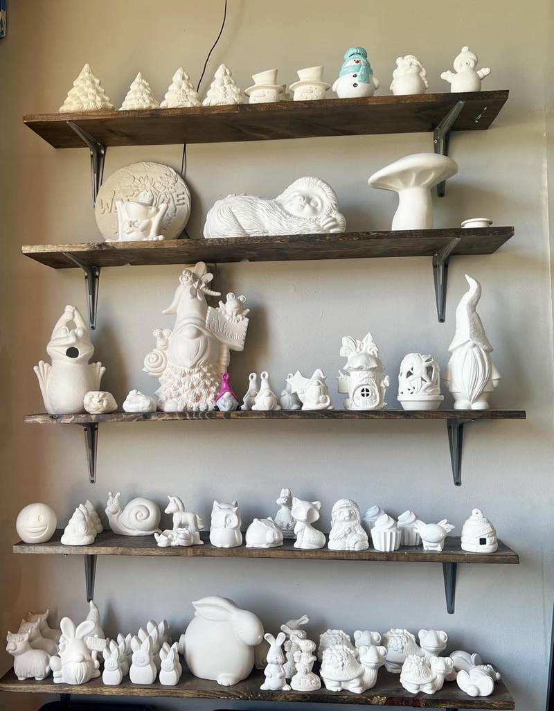 Paintable ceramics at the Color Me Happy art studio in Sterling, Illinois.