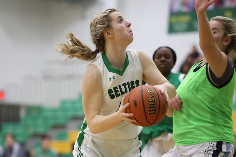 Providence’s Madison Swanson looks to take the shot against IMSA in the Class 3A Providence Regional Semifinal on Tuesday, February 14th.