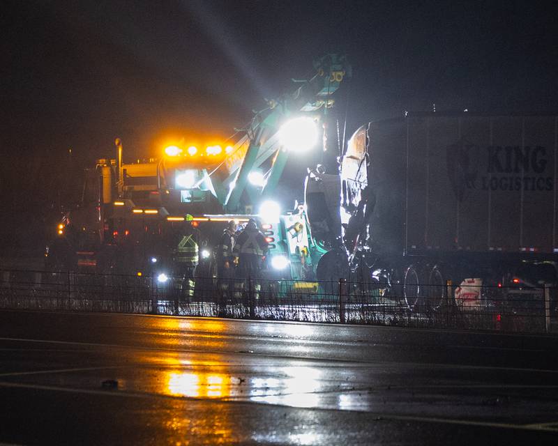 La Salle and Peru First-Responders respond to a ‘flipped over’ Semi Truck on Thursday, January 8, 2026, on westbound Interstate 80 in La Salle.