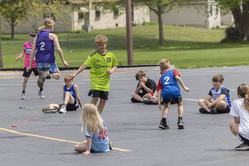 During the American Heart Association Kids Challenge at St. Anne School in Dixon, staff and students jumped, leaped and performed other physical activities for the fundraiser.