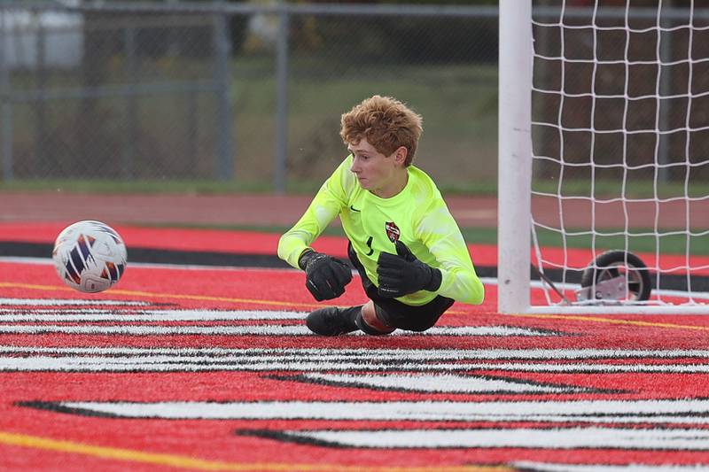 Lincoln-Way Central’s Jimmy McKendry makes a play on the ball against Joliet West in the Class 3A Lincoln-Way Central Regional semifinal on Tuesday, Oct. 22, 2024 in New Lenox.
