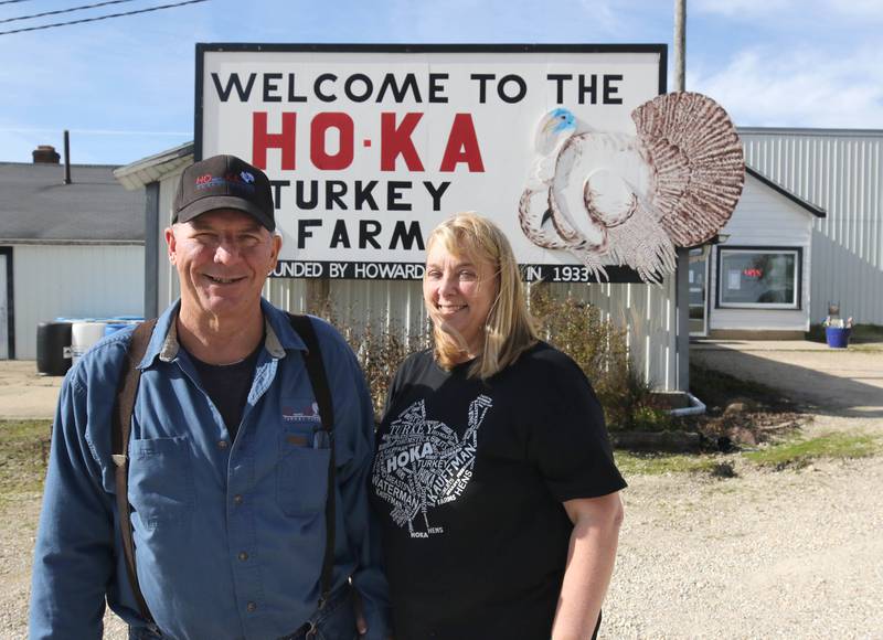 Robert and Susan Kauffman, of Kauffman Turkey Farms, Monday, Nov. 6 2023, at their farm in Waterman. The Kauffman’s are retiring but plan to remain open until they sell what they have left in stock.