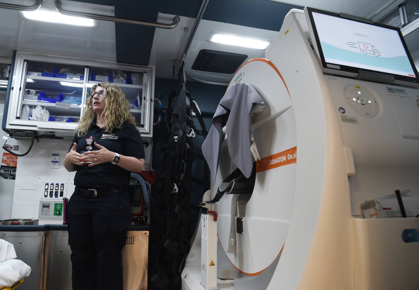 CT Scan Technologist Lisa Loyd talks about the CT scan aboard Northwestern Medicine Central DuPage Hospital’s new Mobile Stroke Unit. The specialized ambulance is equipped with personnel, equipment and imaging capability to diagnose and treat stroke patients before they reach the hospital.