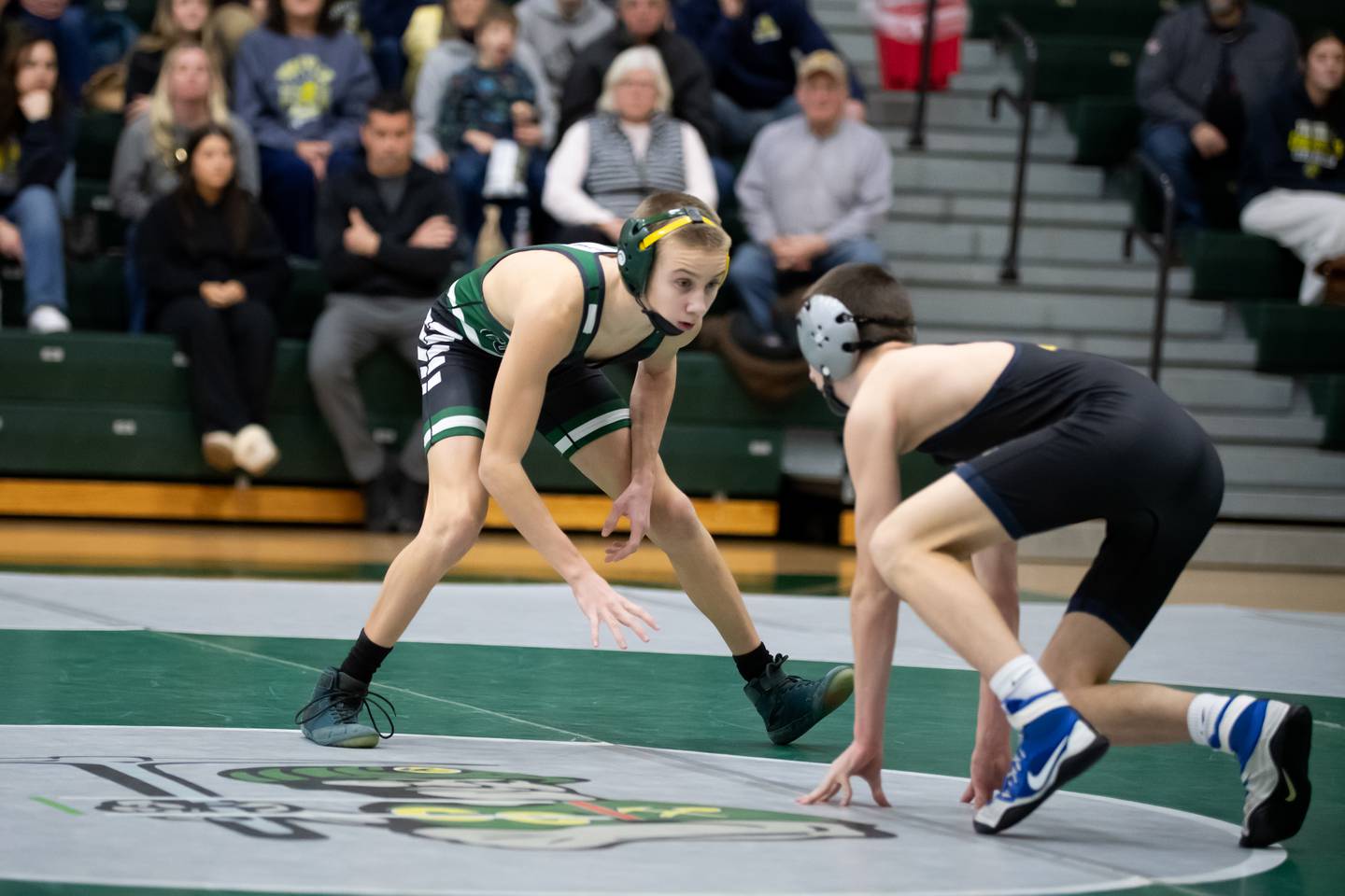 Coal City's Jake Munsterman, left, and Yorkville's Davin Torza wrestle in the 106-pound match during the IHSA Class 1A Coal City Dual Team Sectional on Thursday, Feb. 5, 2026.