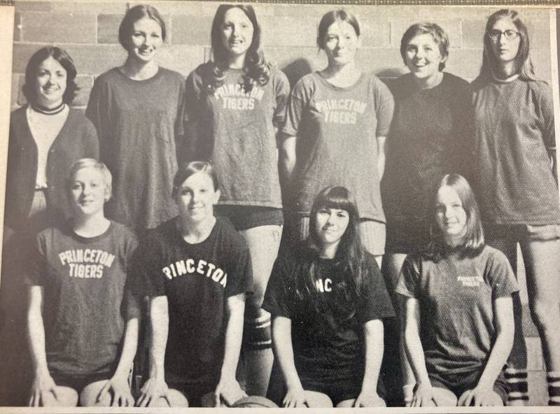 Princeton High School fielded its first girls basketball in 1973-74 after the passing of Title IX on June 23, 1972. The Tigresses "A" team finished 6-3 under the direction of coach Julie Nagle. Team members were (front row, from left) Cheryl Martin, Janice Storm, Diane Cathelyn, Anita Kelly; and (back row) Coach Nagle, Theresa Romagnoli, Diane Heaton, Rebecca Norton, Deb Lowdermilk and Joan Velon.