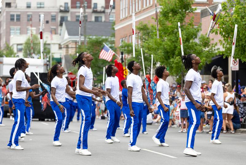 The South Shore Drill Team performs on Main Street in Glen Ellyn during Glen Ellyn’s “4th of July Parade” on Friday, July 4, 2025.