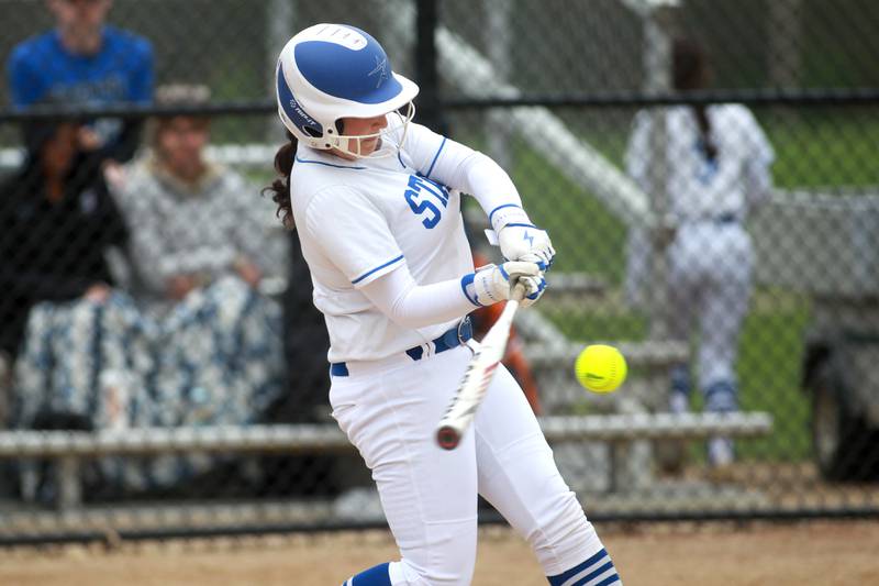 St. Charles North's Julianna Kouba hits a home run during a game against Lake Park on Wednesday, April 30, 2025 in St. Charles.