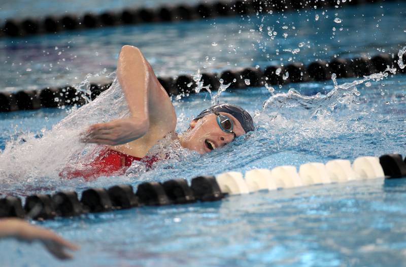 Riverside-Brookfield’s Hailey Vlcek swims the 200-yard freestyle during the IHSA Girls State Championships preliminaries at the FMC Natatorium in Westmont on Friday, Nov. 11, 2022.