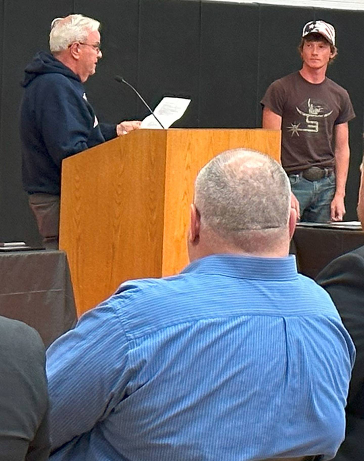 Sandwich High School graduate Cody Peterson receiving the Ben C. Eade Scholarship