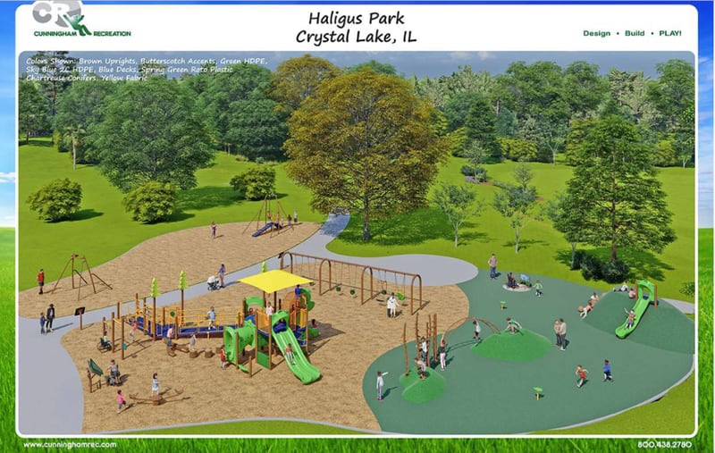 A rendering for the new playgrounds at Haligus Road Park was approved by the Crystal Lake Park District on Thursday.